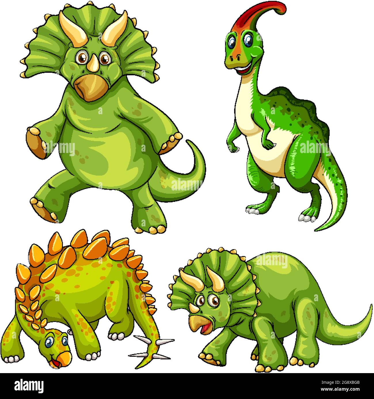 Set di illustrazioni di personaggi di cartoni animati di dinosauri verdi  Immagine e Vettoriale - Alamy