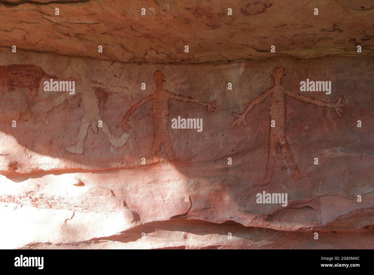 Antico stile aborigeno di roccia quinkan australiano a Laura North Queensland Australia, arte rupestre indigena Foto Stock