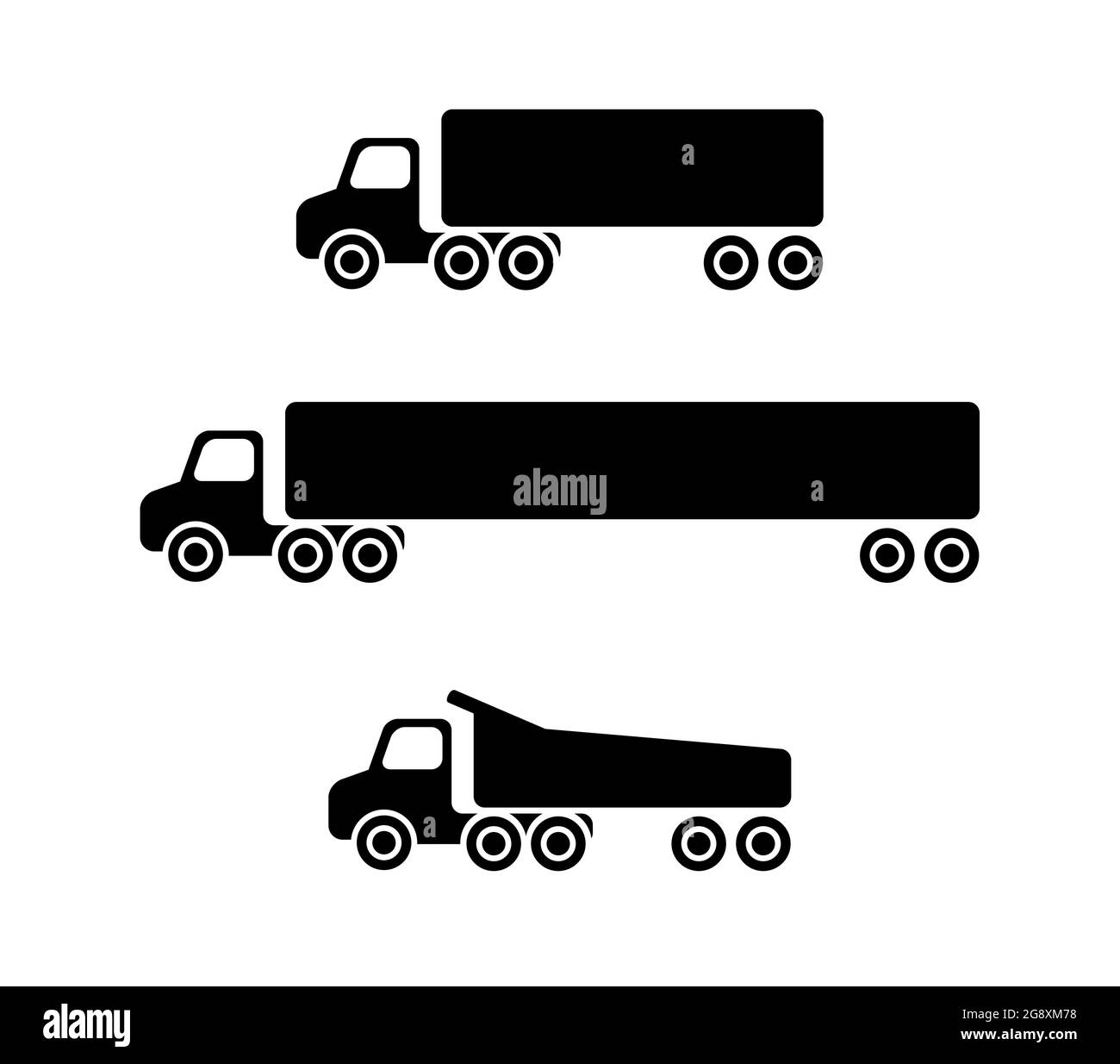 Autocarri e carrelli. Set di grandi auto da trasporto. Camion molto lungo Illustrazione Vettoriale