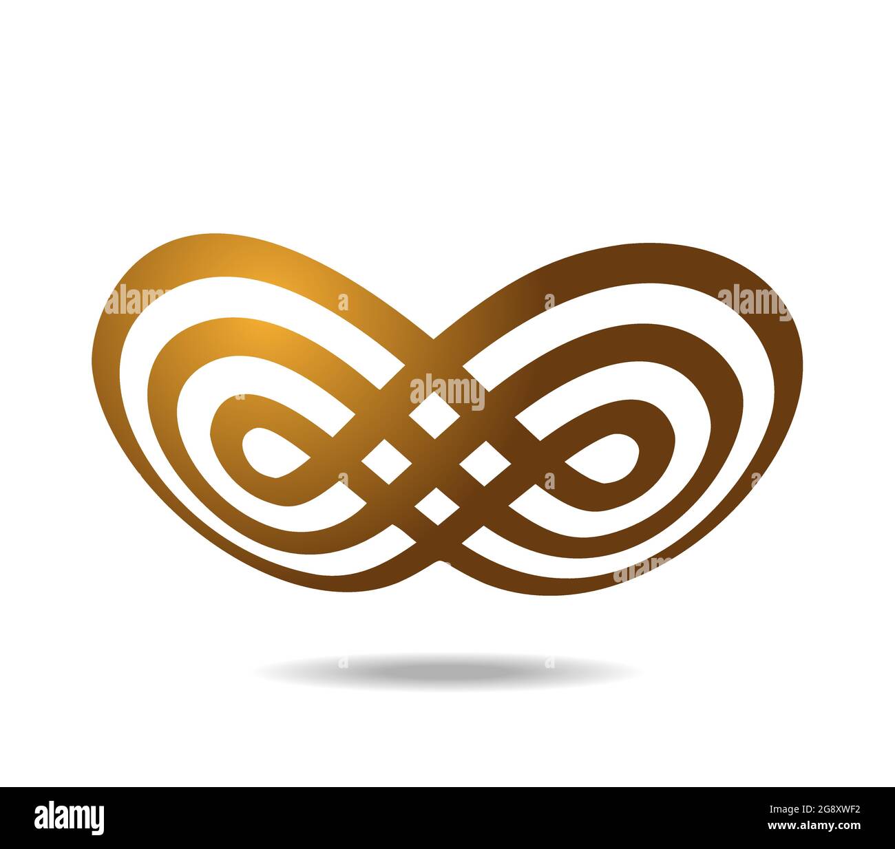 Anello Mobius composto da tre linee dorate. Disegnato su una sfera. Simbolo infinito Illustrazione Vettoriale