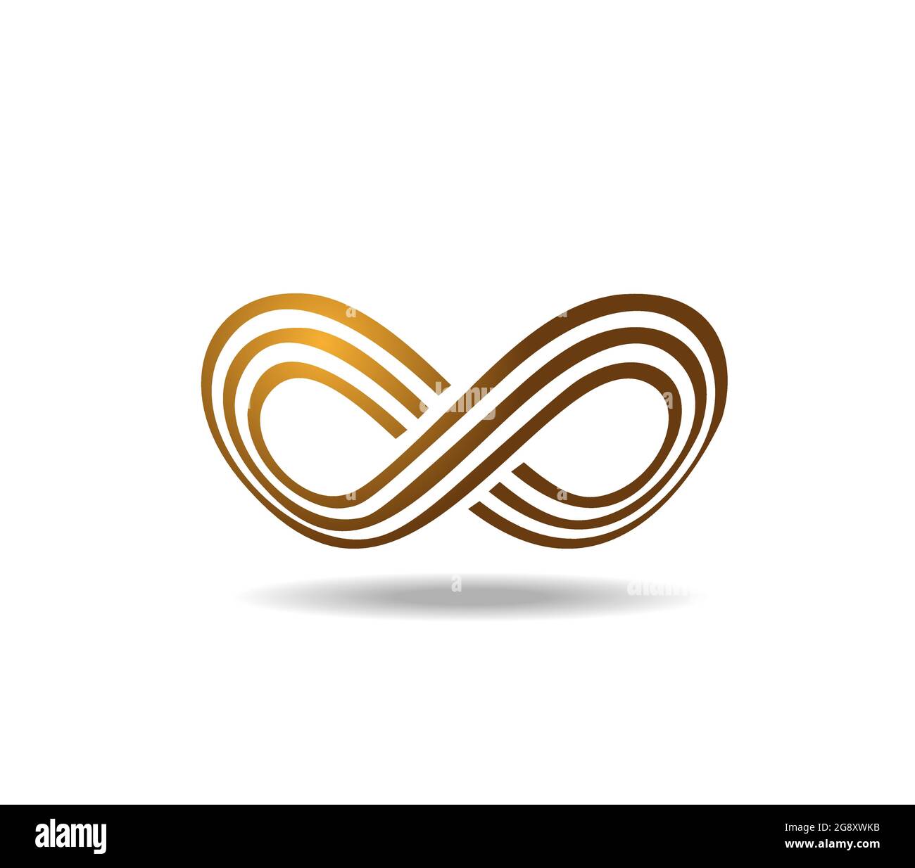 Anello Mobius composto da tre linee dorate. Simbolo infinito disegnato su una sfera Illustrazione Vettoriale