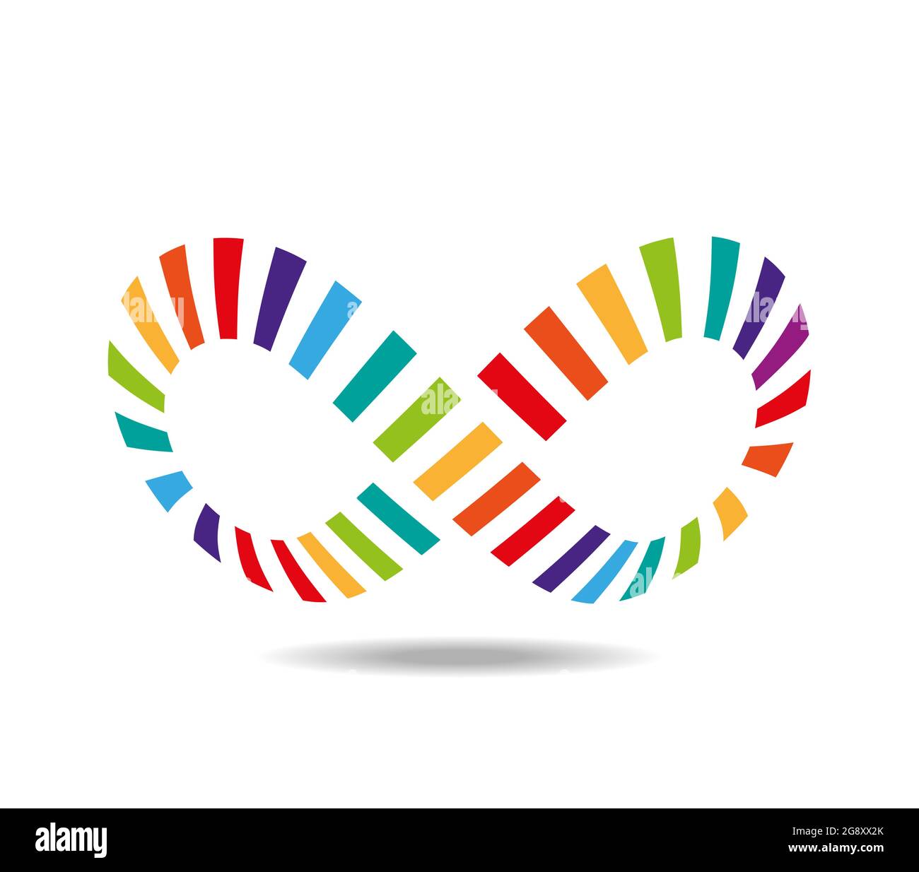 Mobius loop fatto di pezzi colorati come arcobaleno. Disegnato su una sfera. Simbolo infinito Illustrazione Vettoriale