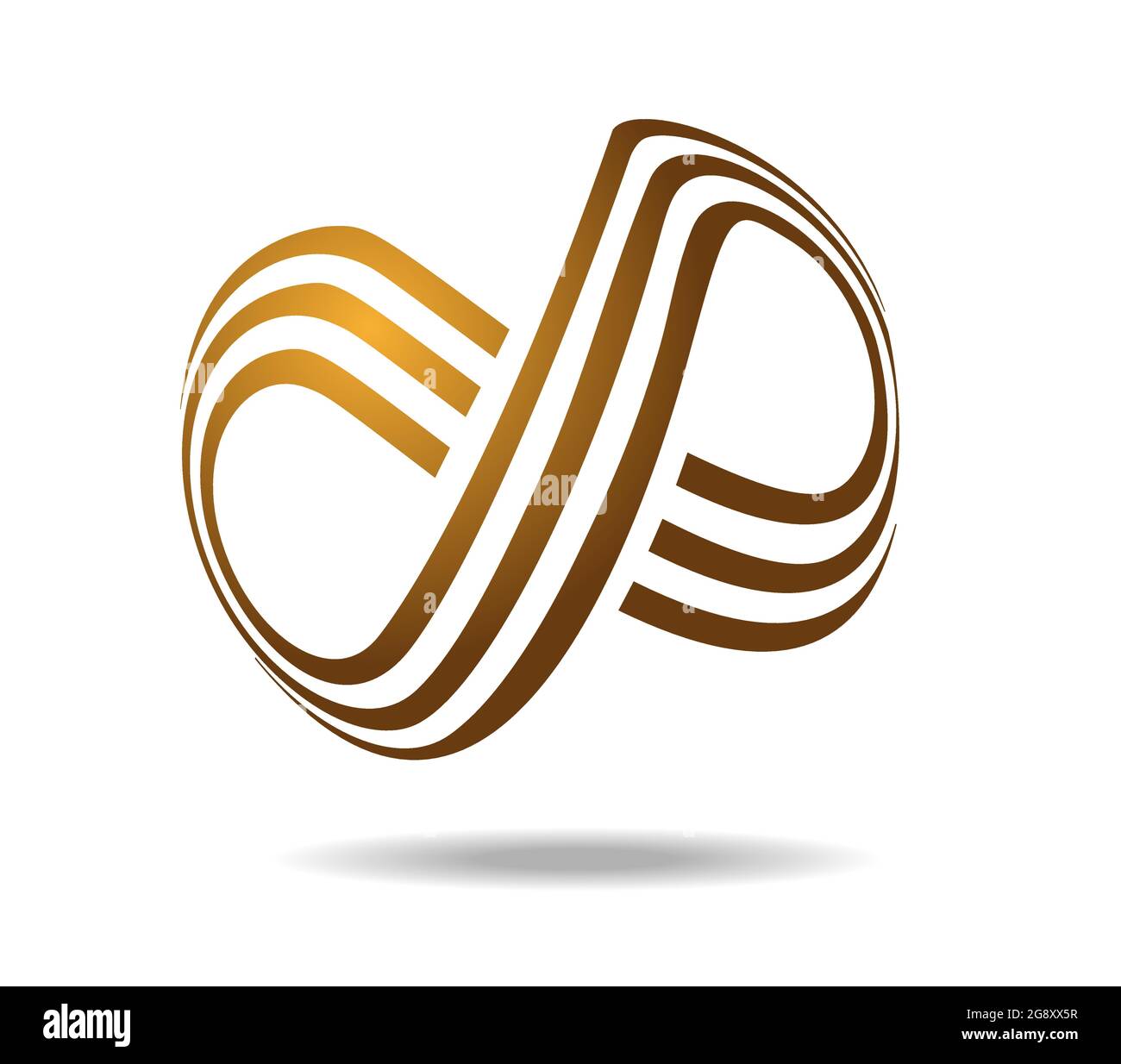 Anello Mobius composto da tre linee dorate. Disegnato su una sfera. Simbolo infinito Illustrazione Vettoriale