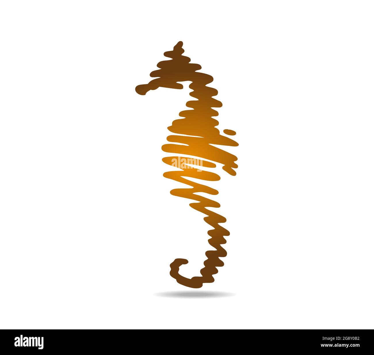 Cavalluccio marino dorato stilizzato disegnato a mano in una linea Illustrazione Vettoriale