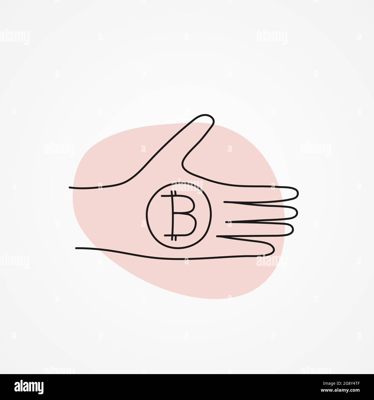 Moneta gettone Bitcoin sulla mano - vettore di schizzo Illustrazione Vettoriale