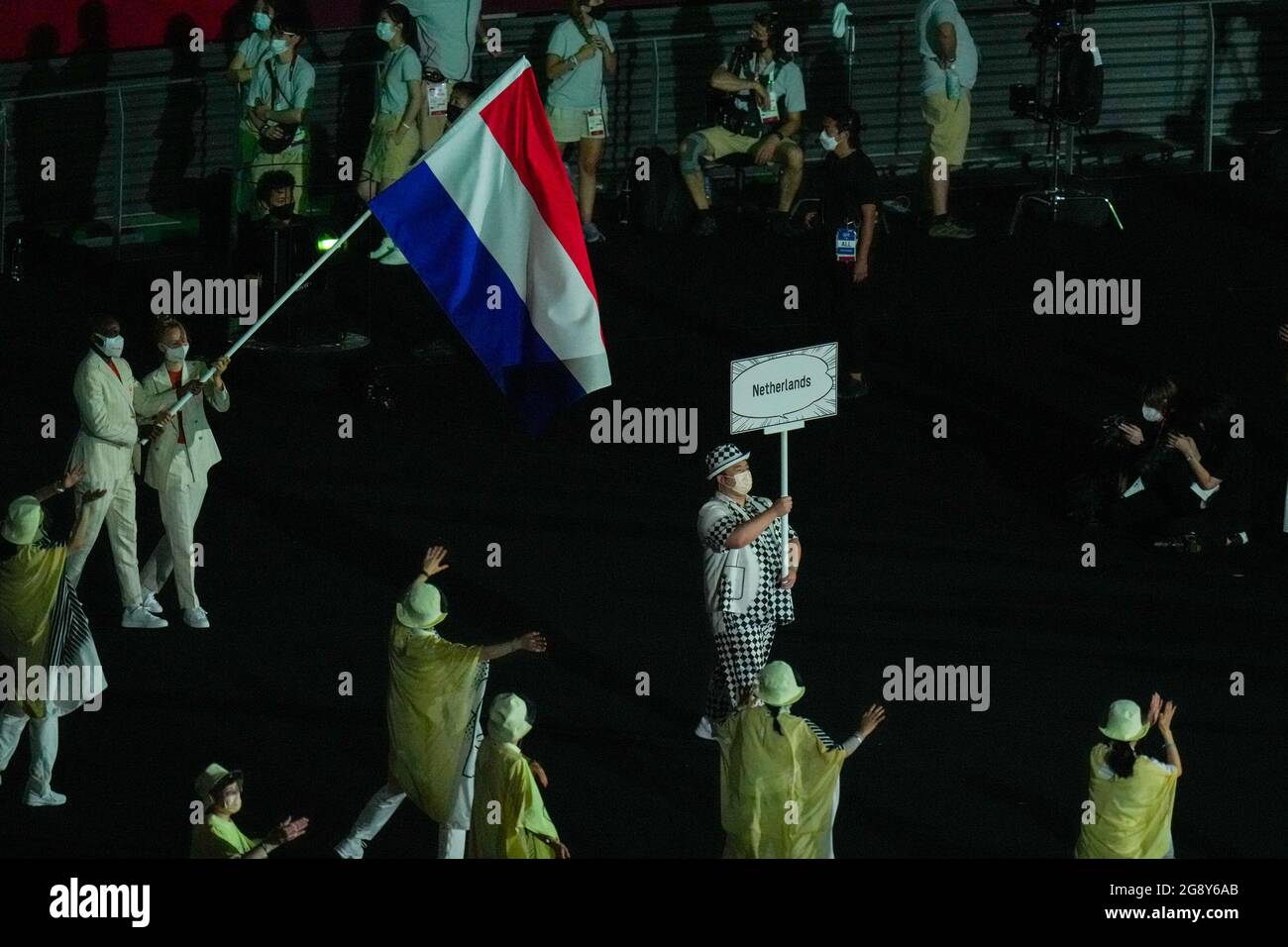 Tokyo, Giappone. 23 luglio 2021. TOKYO, GIAPPONE - LUGLIO 23: Team dei Paesi Bassi durante la cerimonia di apertura dei Giochi Olimpici di Tokyo 2020 allo Stadio Olimpico il 23 luglio 2021 a Tokyo, Giappone (Foto di Yannick Verhoeven/Orange Pictures) NOCNSF ATLETIEKUNIE Credit: Orange Pics BV/Alamy Live News Foto Stock