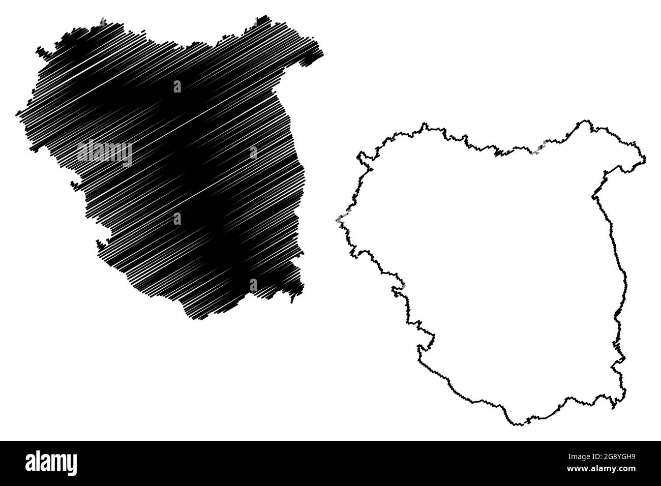 Regione di Tubingen (Repubblica federale di Germania, Baden-Wurttemberg state) illustrazione vettoriale della mappa, schizzo della mappa di Tubingen Illustrazione Vettoriale