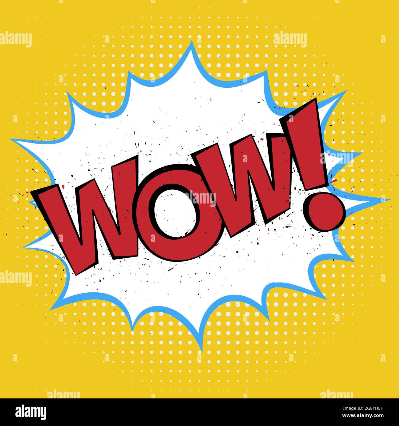 Parola WOW in fumetto splash bolla su sfondo giallo mezzitoni, illustrazione vettoriale Illustrazione Vettoriale