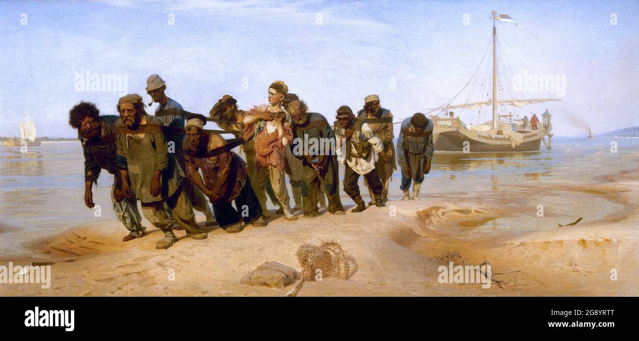 Ilya Repin. Dipinto dal titolo 'Barge Haulers on the Volga' dell'artista russo ucraino Ilya Yefimovich Repin (1844-1930), olio su tela, 1870-73 Foto Stock