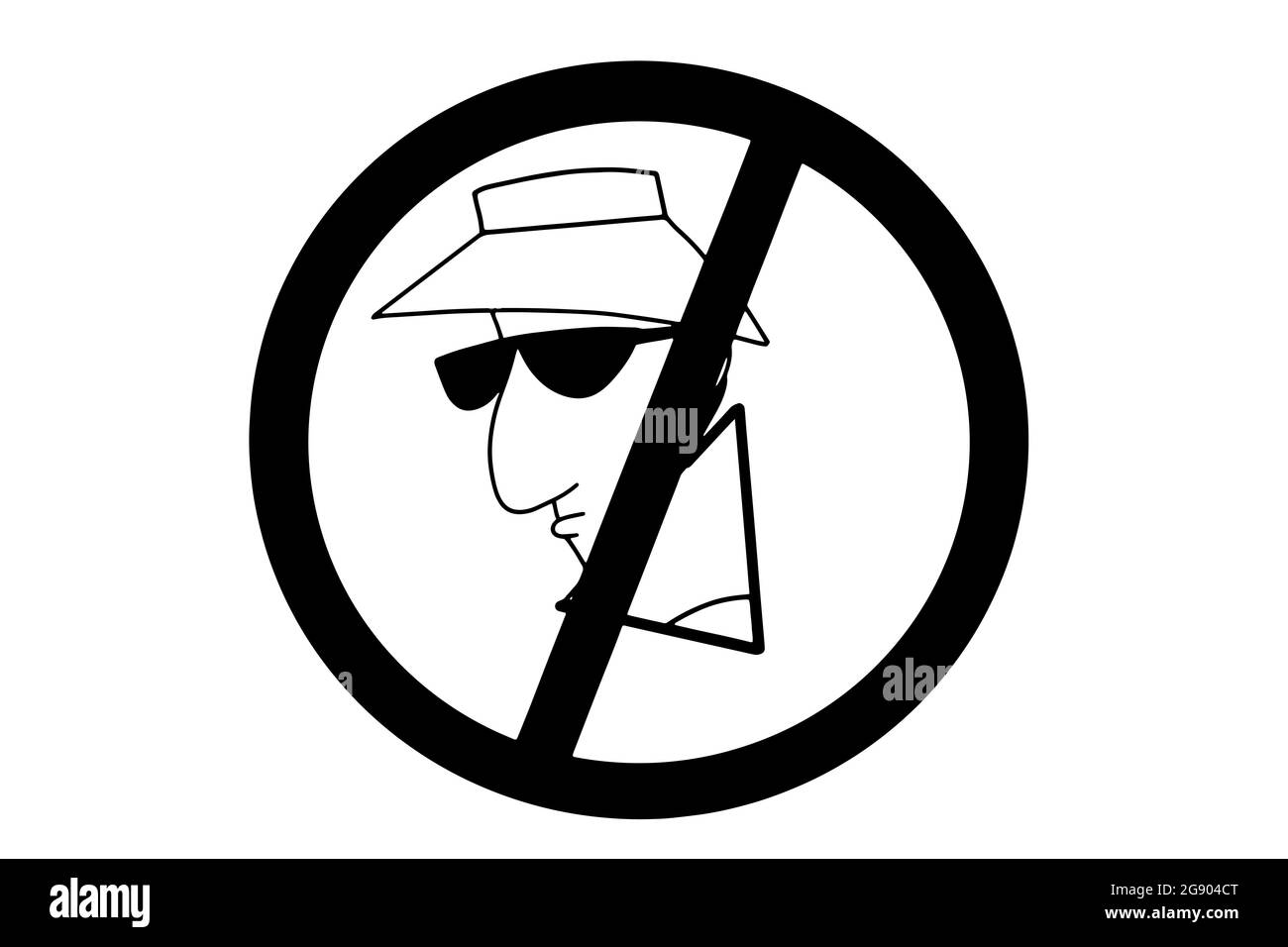 No, spia, hacker, icona ladro cartoon.Black colori bianco Foto Stock