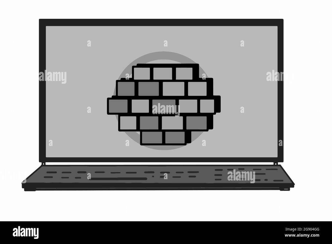 Icona della parete di sicurezza sullo schermo del computer portatile. Colori grigi. Foto Stock