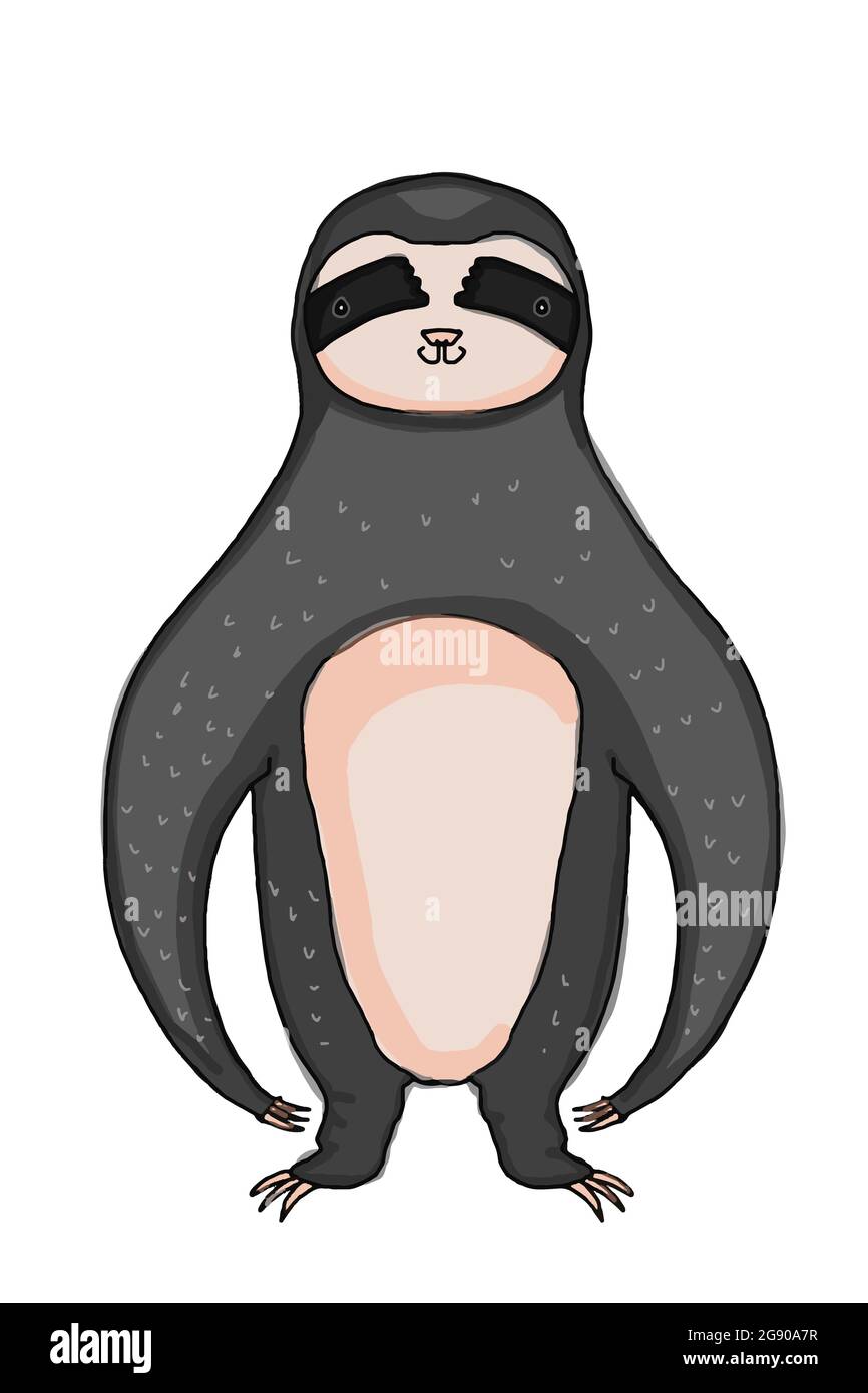 Cartoon cute sloth in piedi illustrazione colorazione Foto Stock