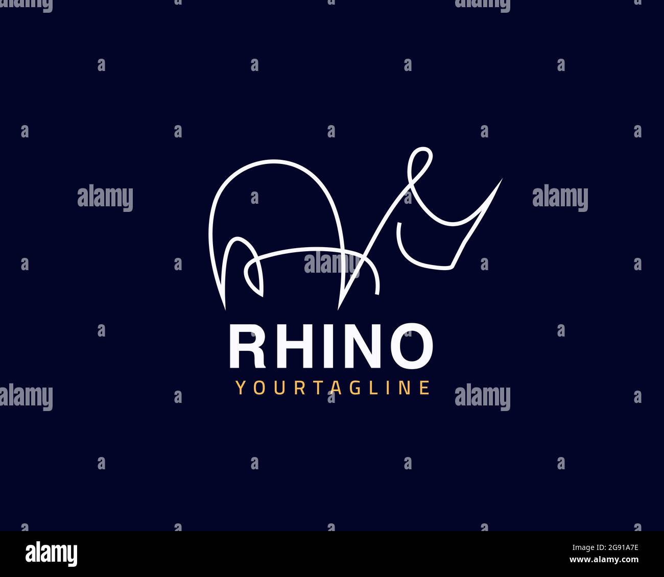 Il logo Rhino a una linea e il concetto unico di animale, possono essere utilizzati come segno, icona o simbolo di app, vettore multistrato e facilmente modificabili, dimensioni e Illustrazione Vettoriale