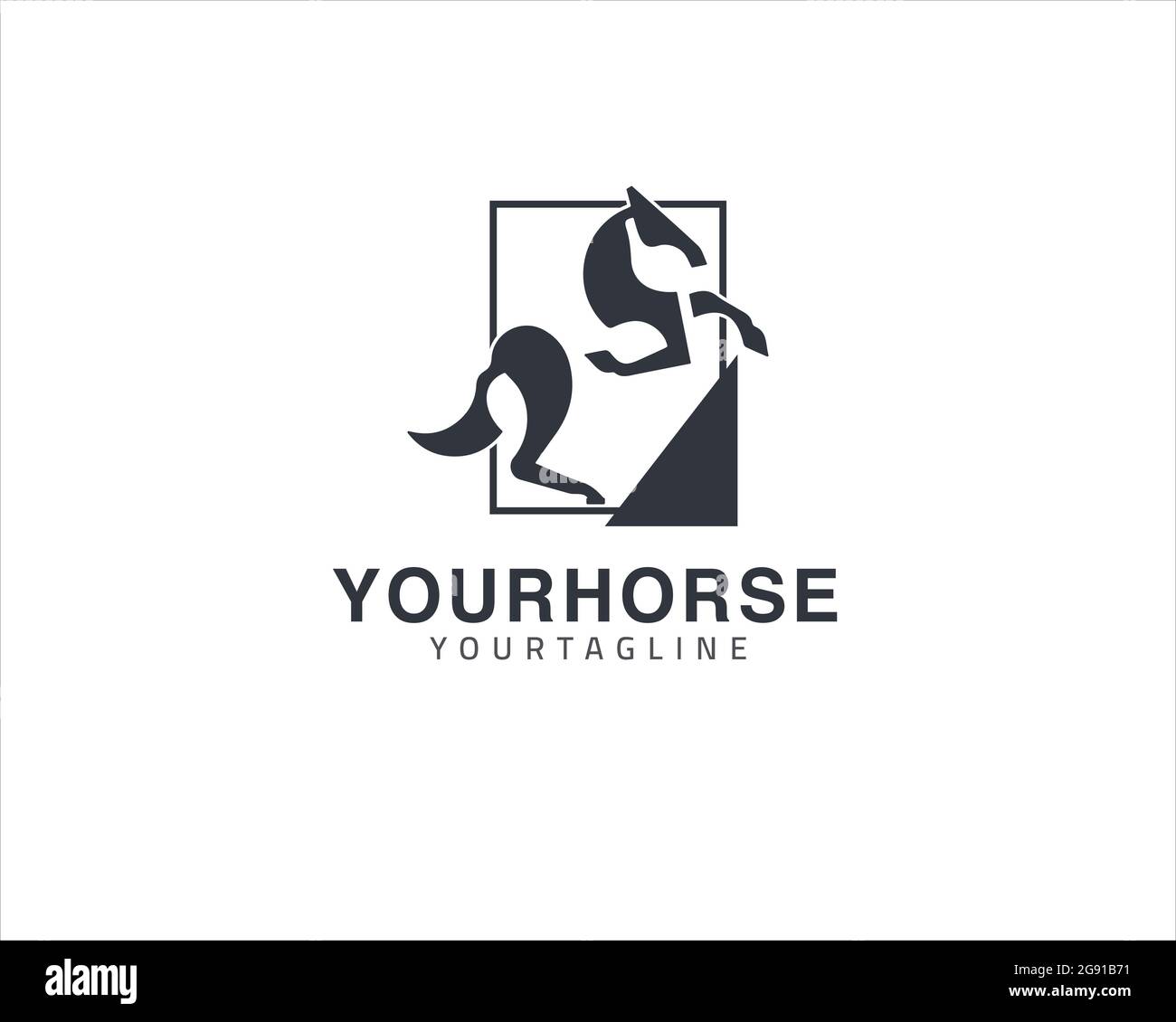 Il design del logo Creative Horse e l'esclusivo concetto animale possono essere utilizzati come segno, icona o simbolo dell'app, vettore multistrato e facile da modificare, dimensioni e colore Illustrazione Vettoriale