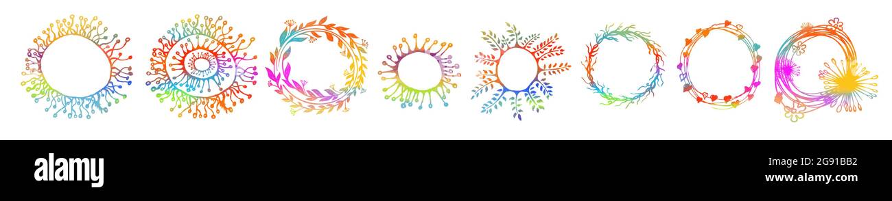 Cornici rotonde astratte multicolore grafiche. Fatto a mano. Illustrazione vettoriale Illustrazione Vettoriale