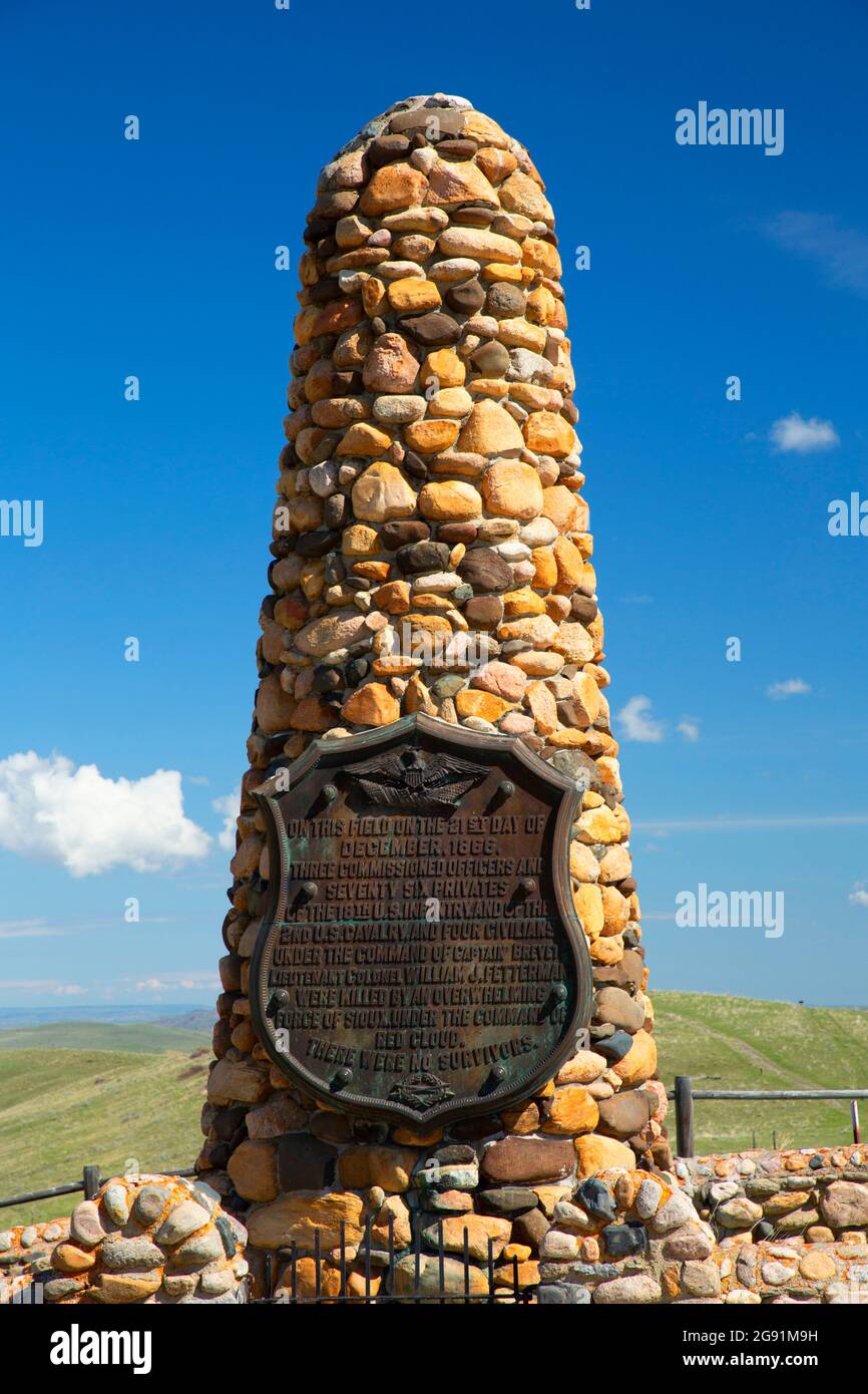 Fetterman Battlefield Monument, sito storico di Fetterman Battlefield, Wyoming Foto Stock