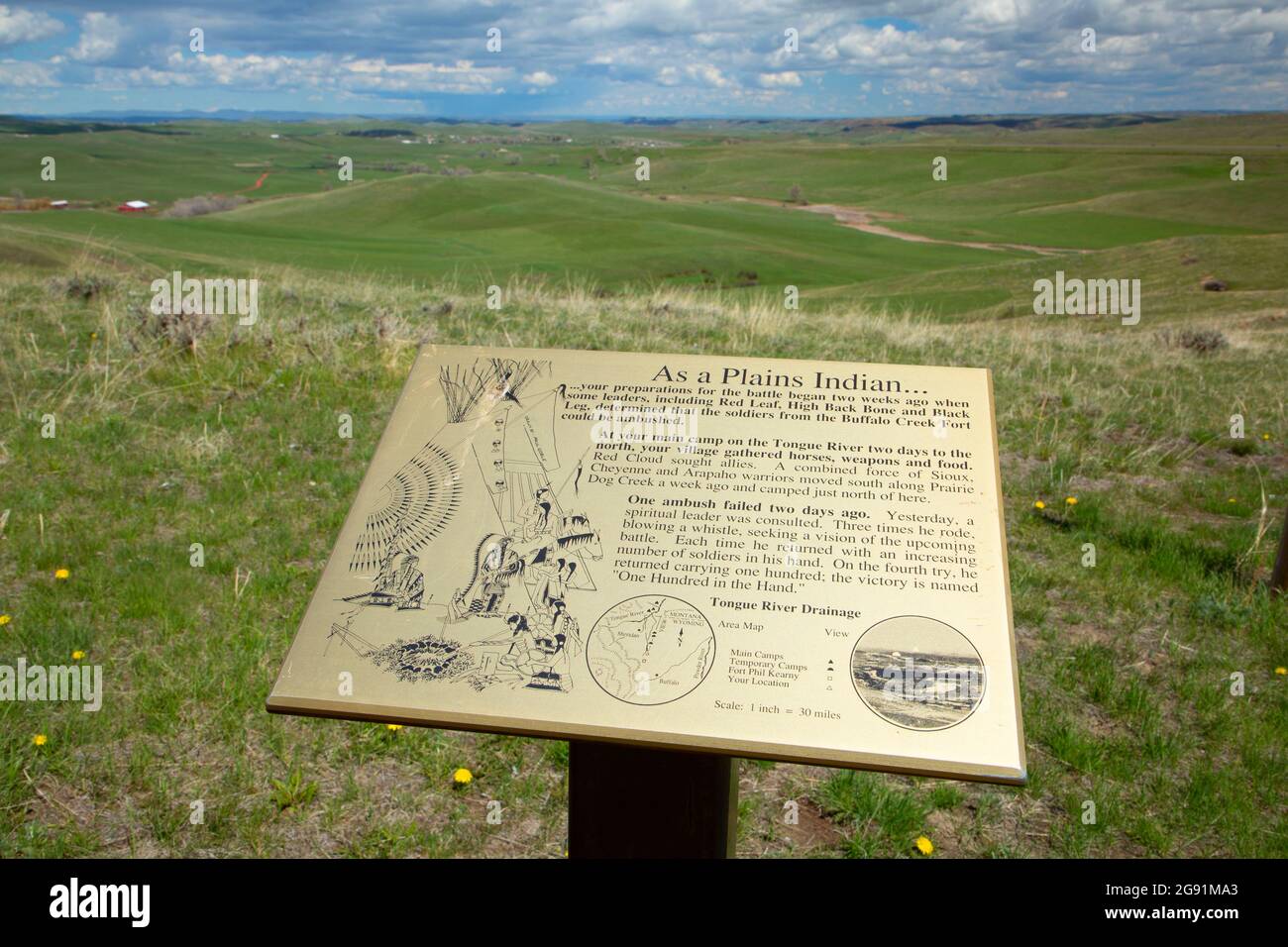 Tavola interpretativa, sito storico di Fetterman Battlefield, Wyoming Foto Stock