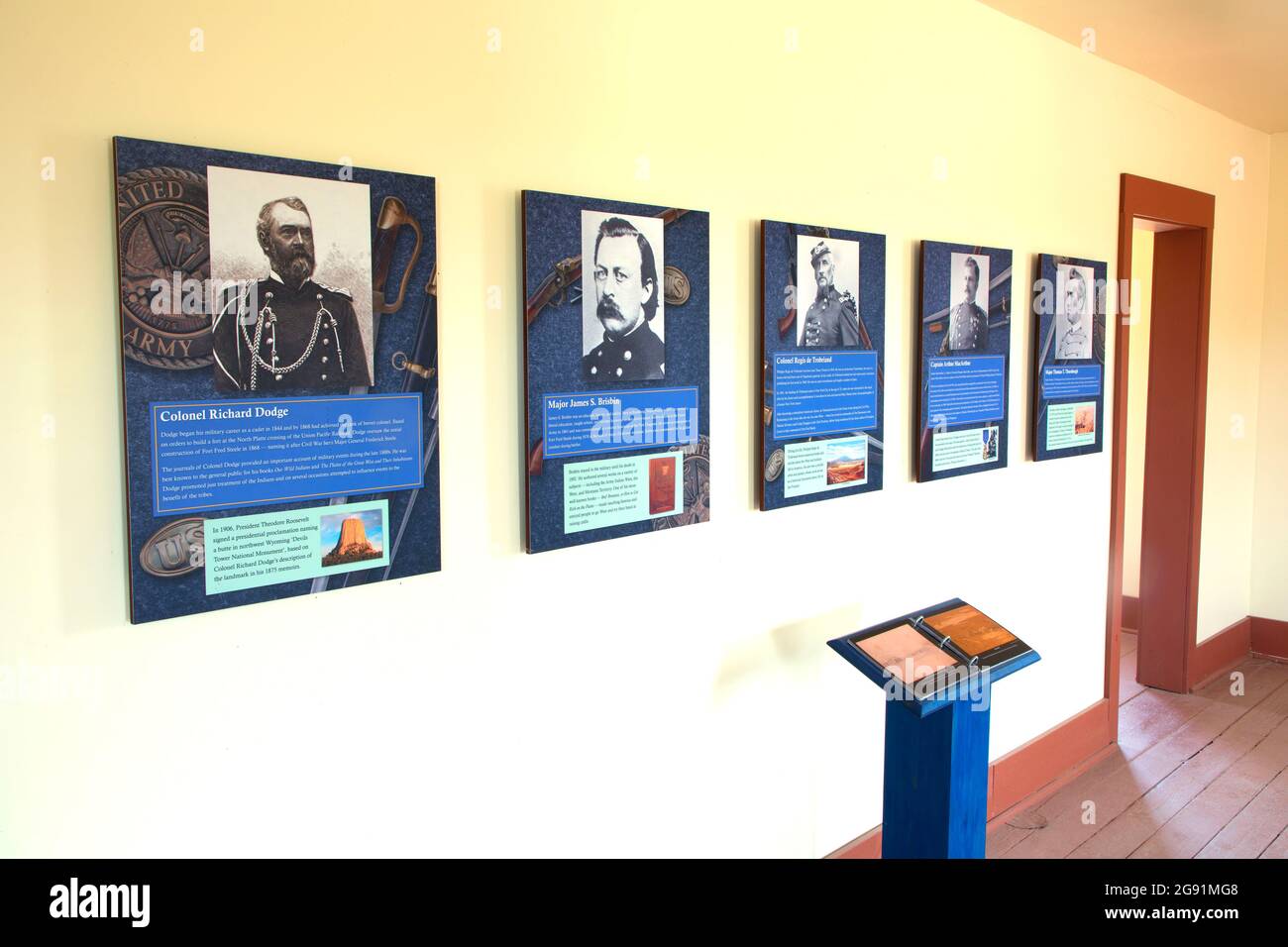 Mostra del quarto edificio principale, Fort Fred Steele state Historic Site, Wyoming Foto Stock