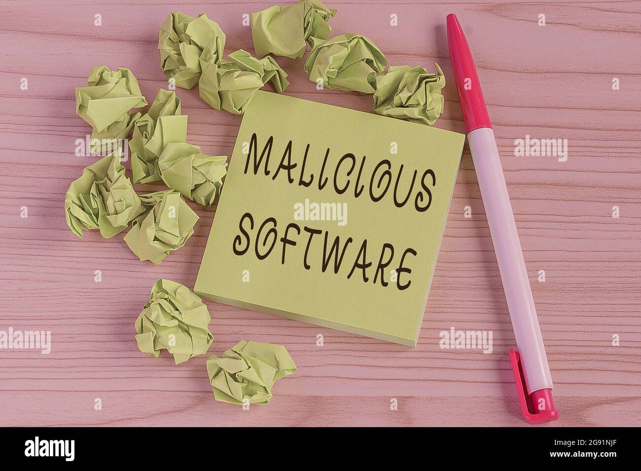 Segno che visualizza il software dannoso. Internet Concept il software che danneggia un sistema informatico Multiple assorted Collection Office Stationery Foto Stock