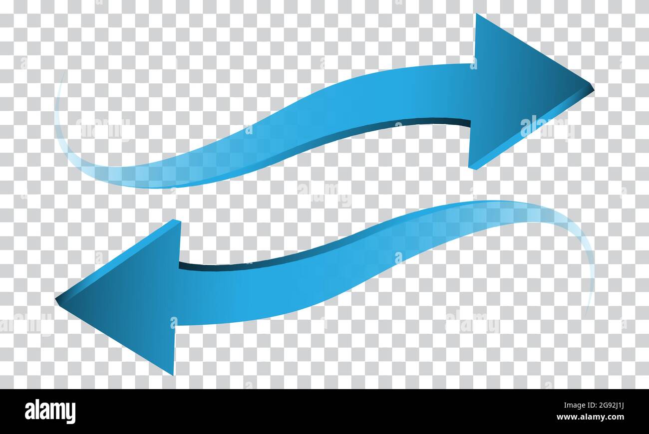 Freccia blu 3D direzione dell'onda su sfondo trasparente simbolo illustrazione vettoriale. Illustrazione Vettoriale