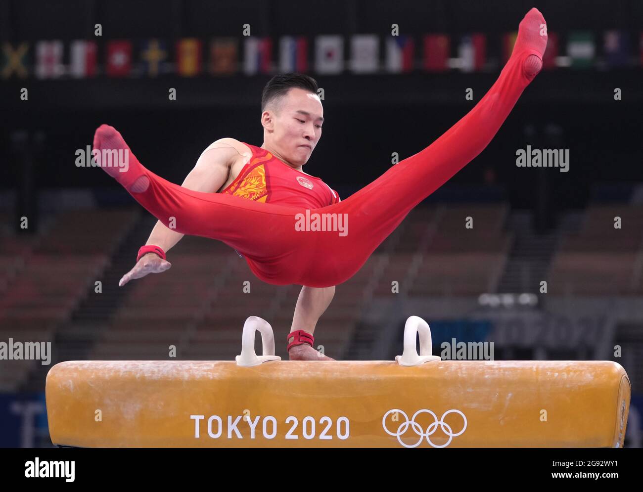 Tokyo, Giappone. 24 luglio 2021. Xiao Ruoteng della Cina compete durante la qualificazione degli uomini di ginnastica artistica di Tokyo 2020 a Tokyo, Giappone, 24 luglio 2021. Credit: Cheng min/Xinhua/Alamy Live News Foto Stock