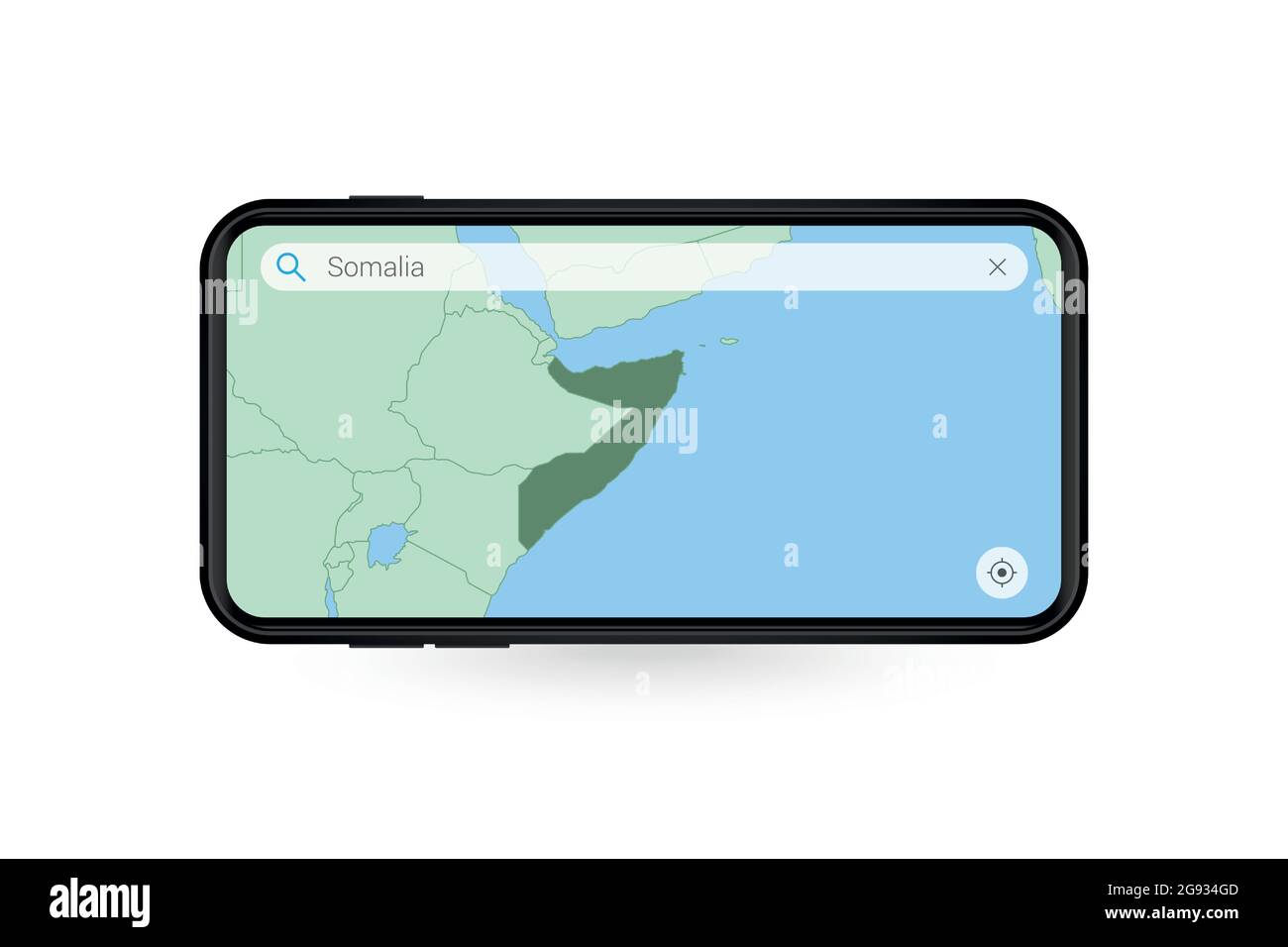 Ricerca mappa Somalia in applicazione mappa smartphone. Mappa di Somalia in cellulare. Illustrazione vettoriale. Illustrazione Vettoriale