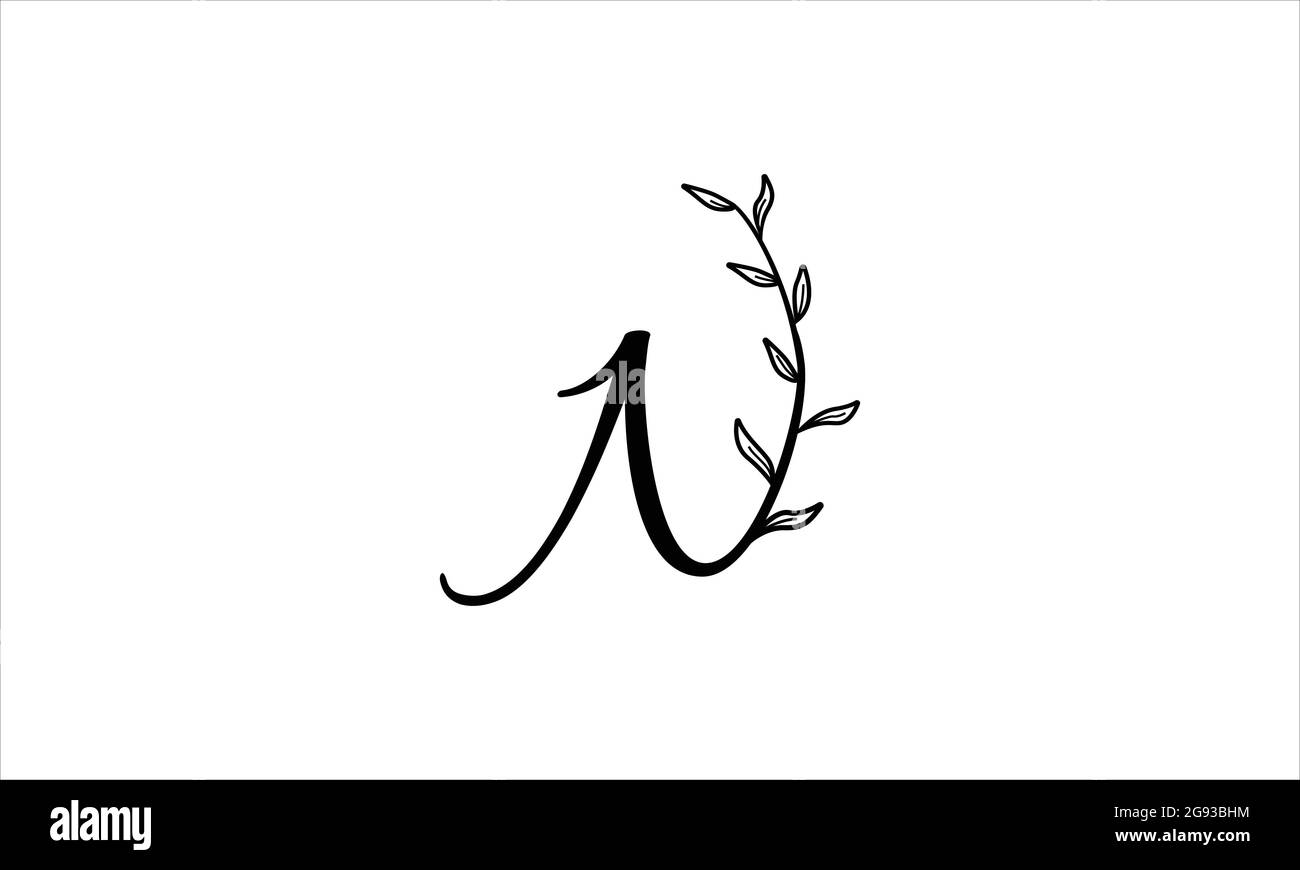Lettera iniziale N floreale mano disegnata botanica boho icona logo disegno vettoriale illustrazione Illustrazione Vettoriale
