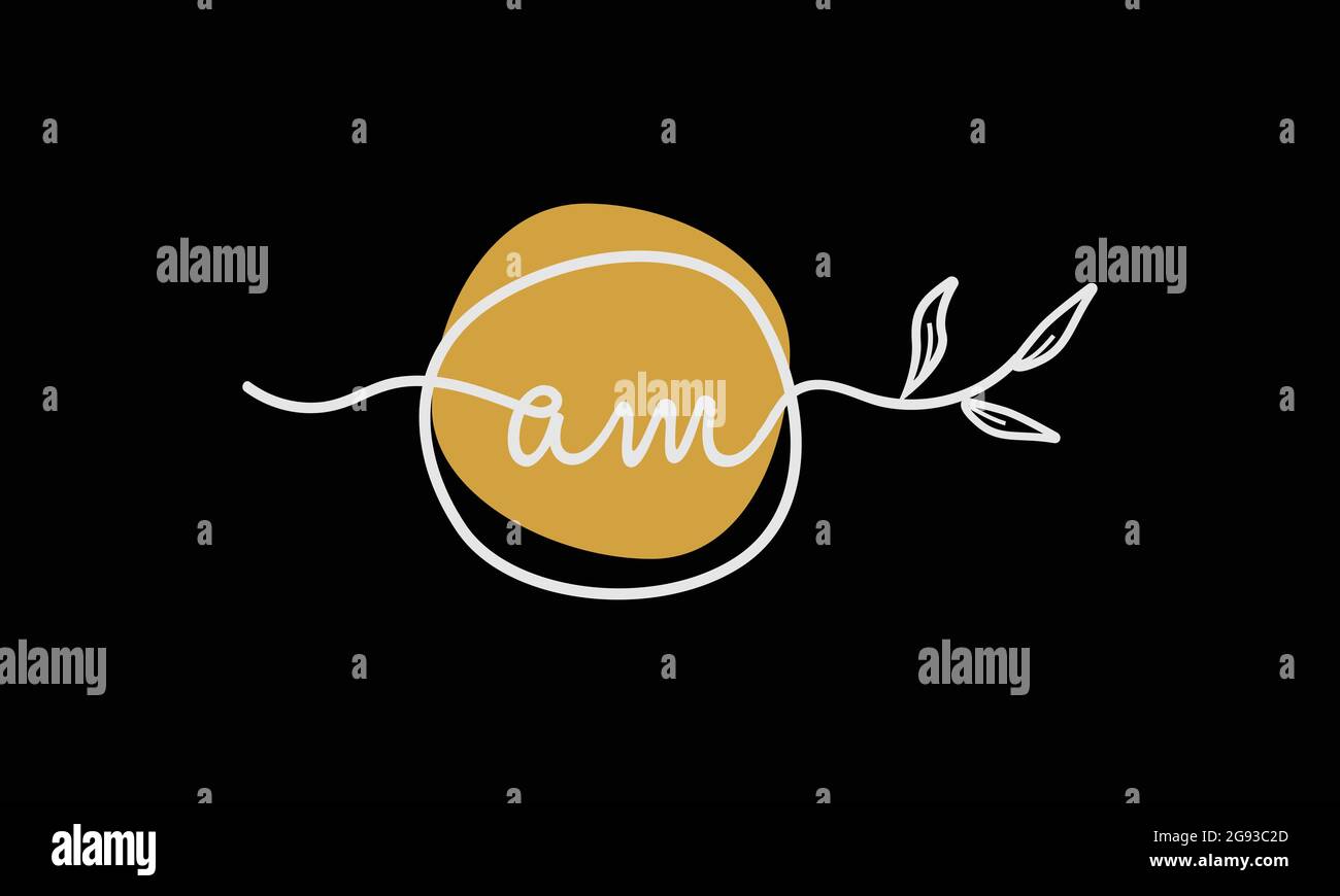 Logo botanico in stile Letter AM o ma boho in design piatto minimal Illustrazione Vettoriale