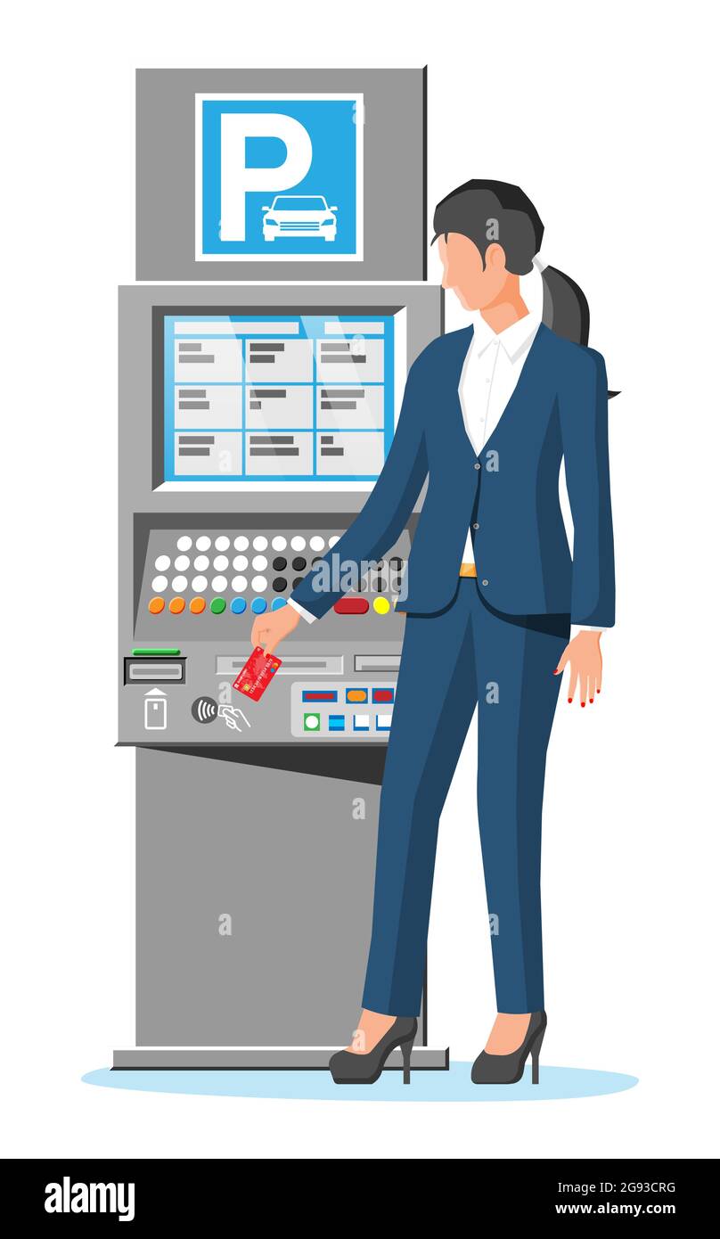 Parchimetro e donna isolati su bianco. Illustrazione Vettoriale