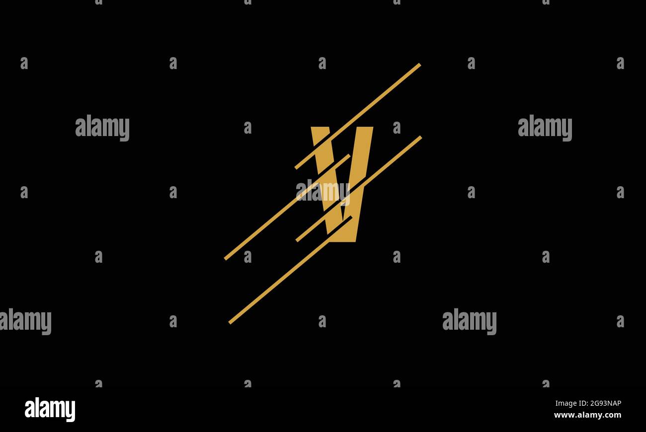 Logo con tecnologia Letter V con linee diagonali per un concetto tecnologico veloce in un design piatto minimalista Illustrazione Vettoriale