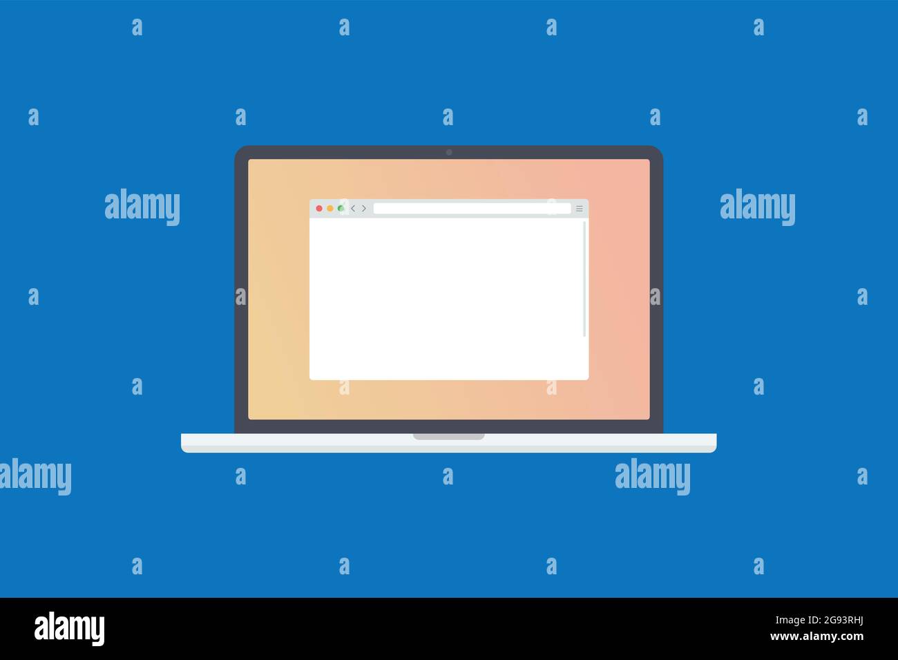 Laptop con finestra del browser Web, vettore di stile piatto Illustrazione Vettoriale