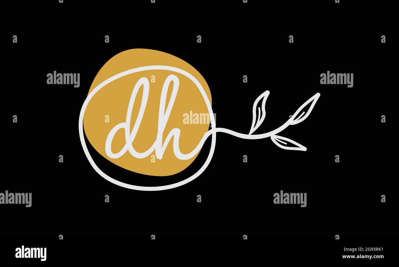 Logo botanico in stile Letter DH o HD boho dal design piatto e minimalista Illustrazione Vettoriale