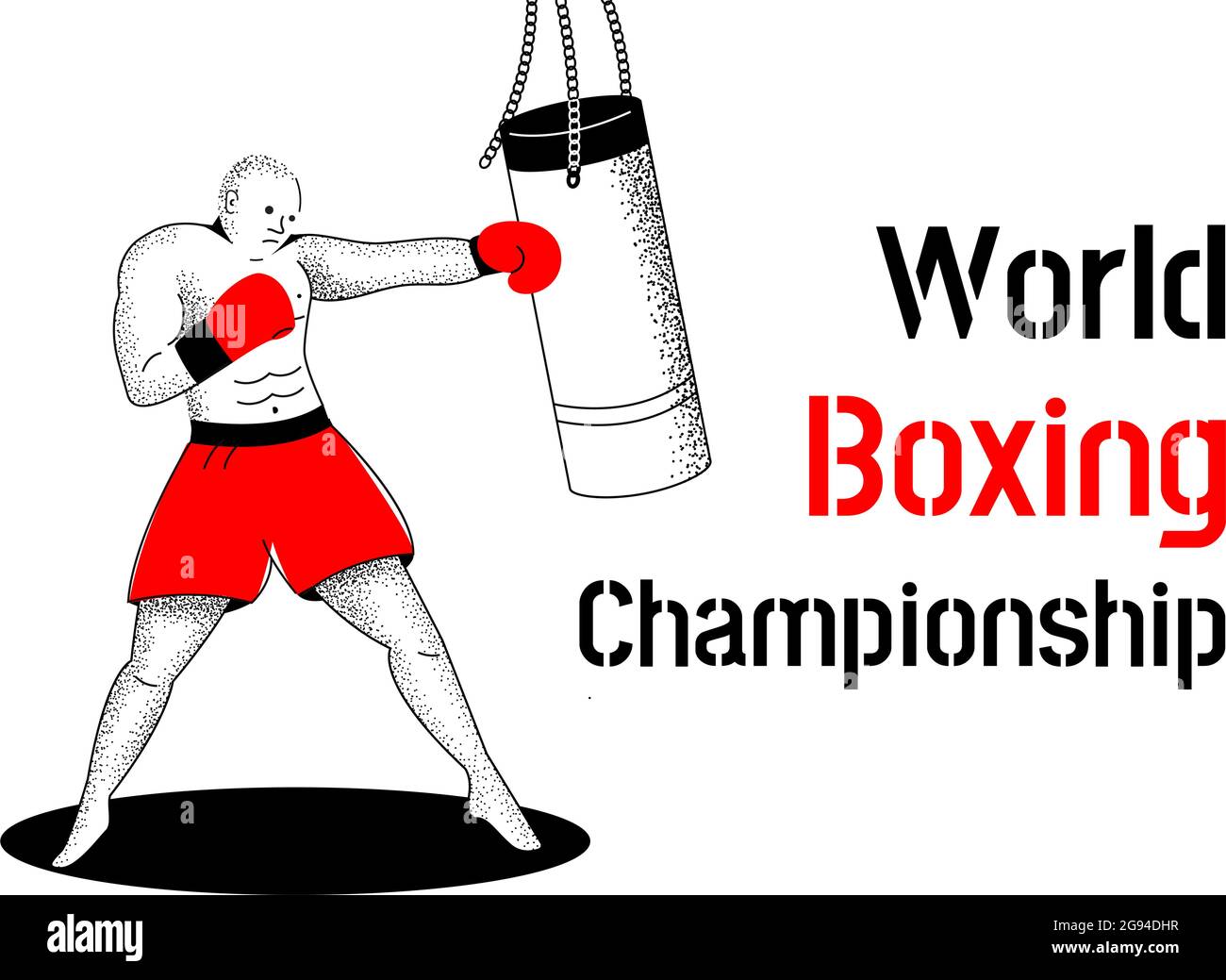Boxer batte un sacchetto di punzonatura. Illustrazione piatta vettoriale trendy isolata su sfondo bianco in stile lineare. Illustrazione Vettoriale