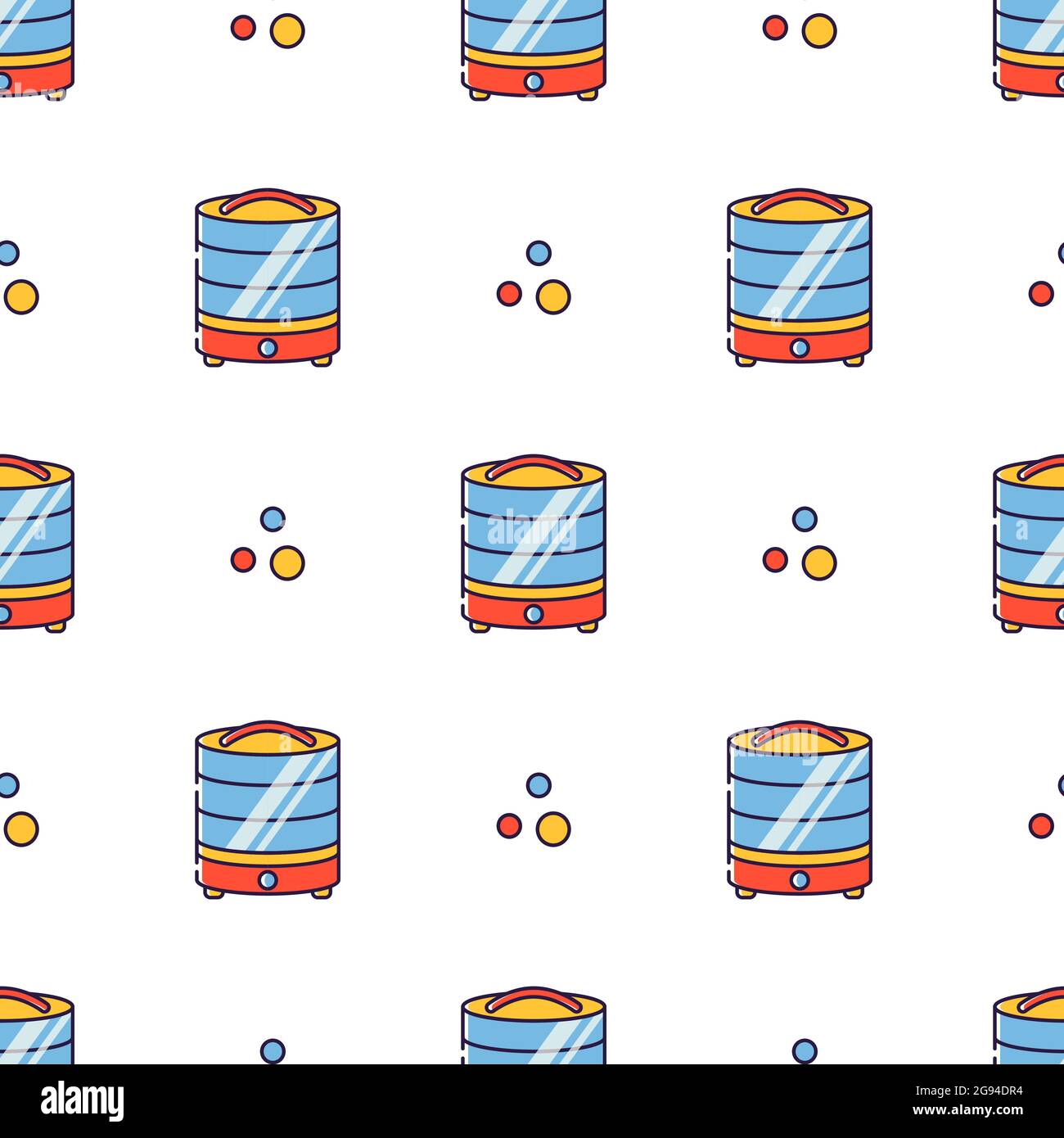 Ripetizione vettoriale senza giunture in stile lineare. Elettrodomestici da cucina per cucinare. Il processo di essiccazione di verdure e frutta nell'asciugatrice. Illustrazione Vettoriale