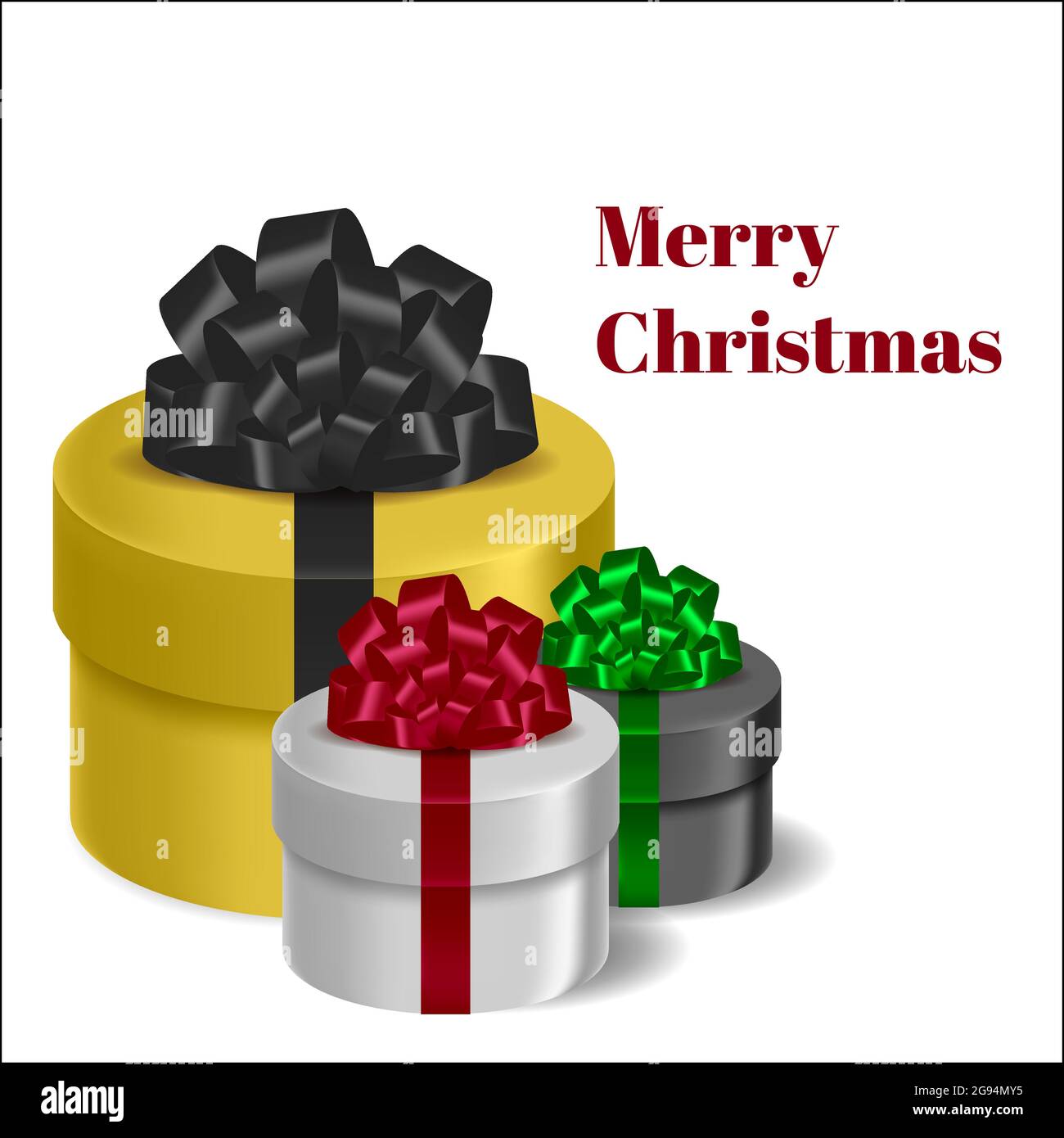 Confezione regalo volumetrica vettoriale realistica con prua su sfondo bianco. Illustrazione Vettoriale