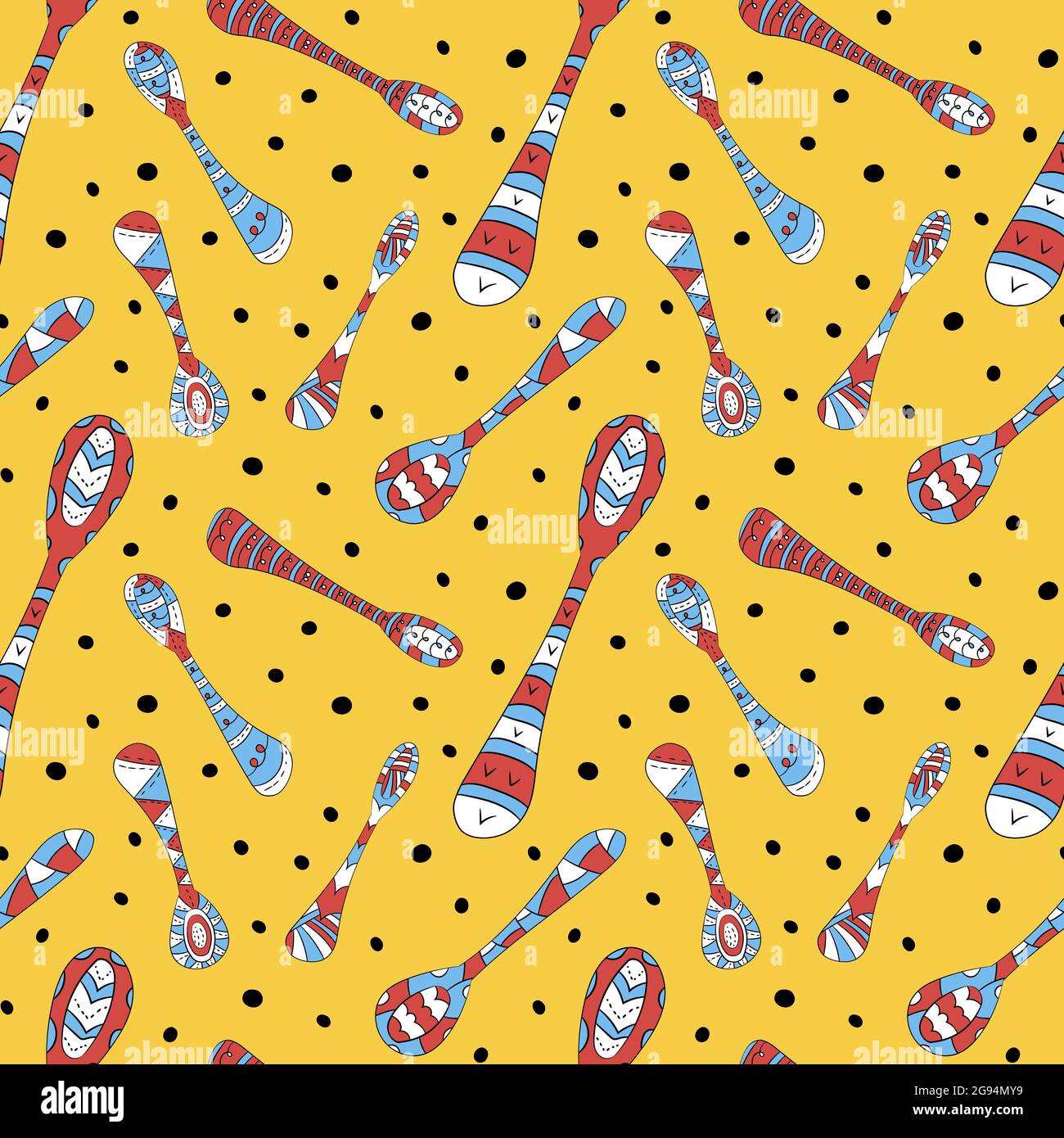 Modello vettoriale senza giunture di cucchiai in stile scandinavo. Utilizzato per sfondi, sfondi, carta da imballaggio. Illustrazione Vettoriale