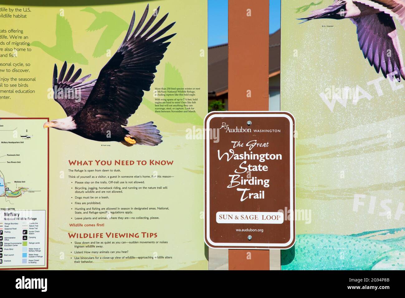 Washington Birding Trail segno, McNary National Wildlife Refuge, Washington Foto Stock