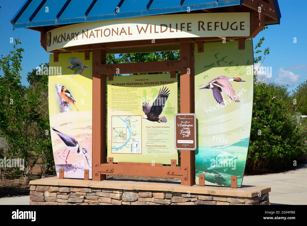 Chiosco informativo, McNary National Wildlife Refuge, Washington Foto Stock
