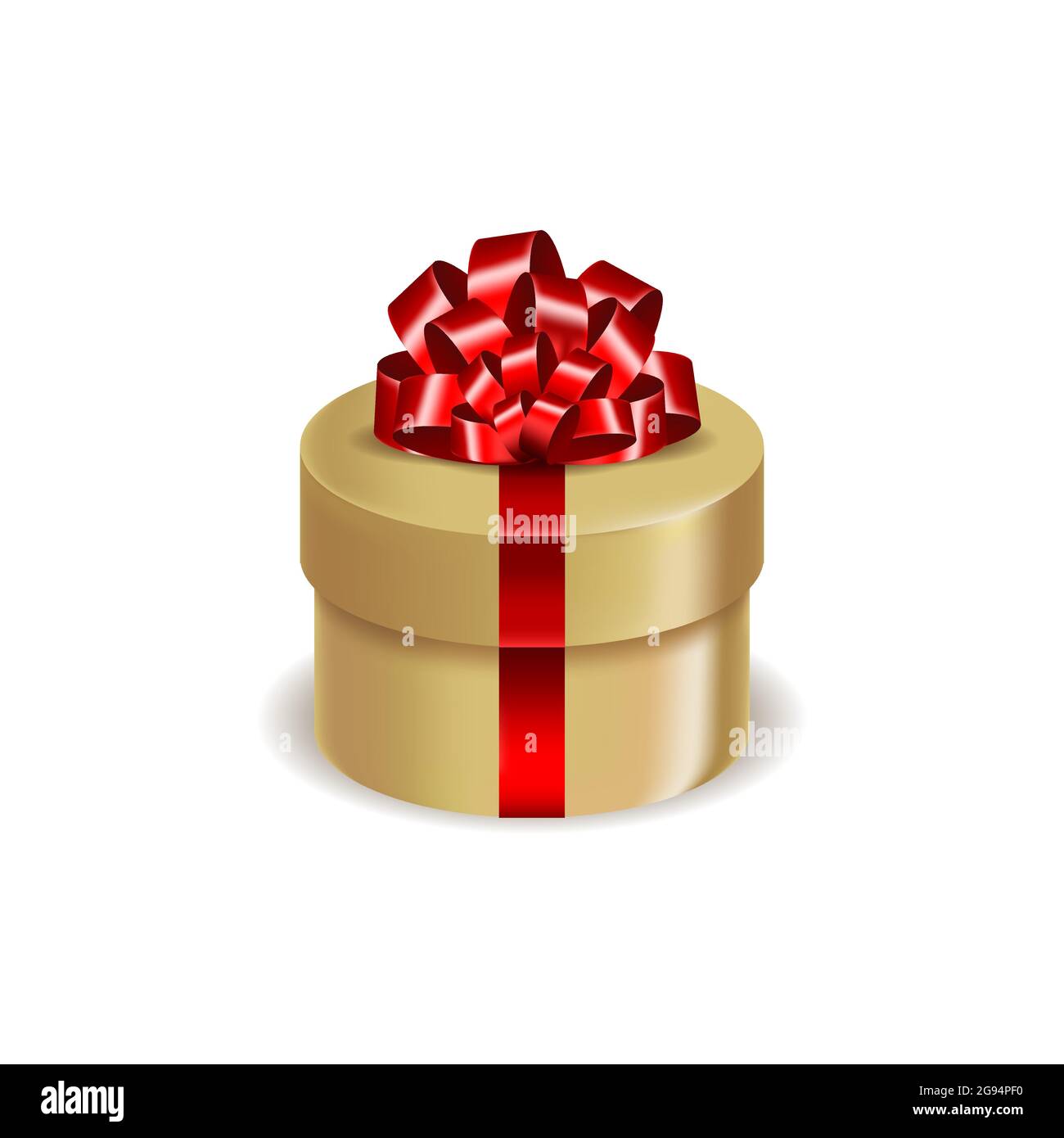 Confezione regalo volumetrica vettoriale realistica con prua su sfondo bianco. Illustrazione Vettoriale
