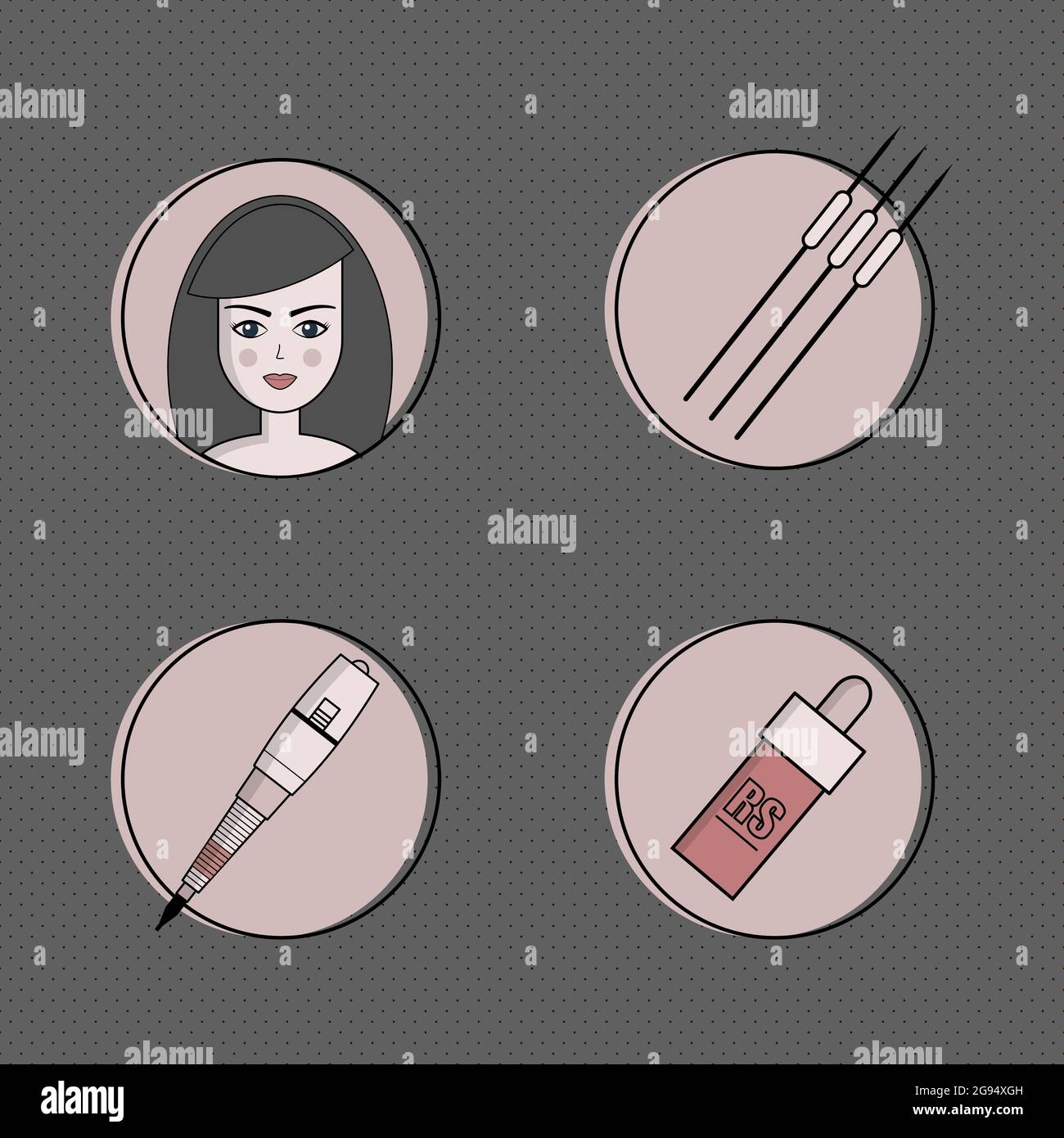 Insieme vettoriale di apparecchiature per il make-up permanente. Utilizzato per le icone sul sito, biglietti da visita Illustrazione Vettoriale