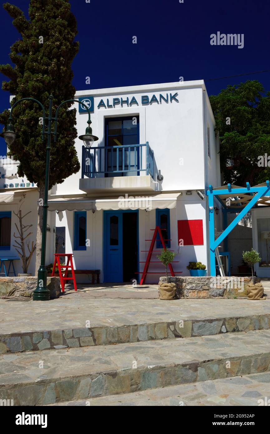 Alpha Bank, Livadia, Tilos, Isole Dodecanesi, Egeo meridionale, Grecia. Foto Stock