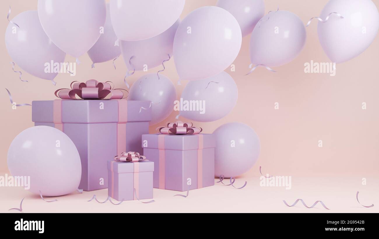 Natale di festa e felice anno nuovo sfondo colore rosa pastello con una  scatola regalo e palloncino., modello 3d e illustrazione Foto stock - Alamy