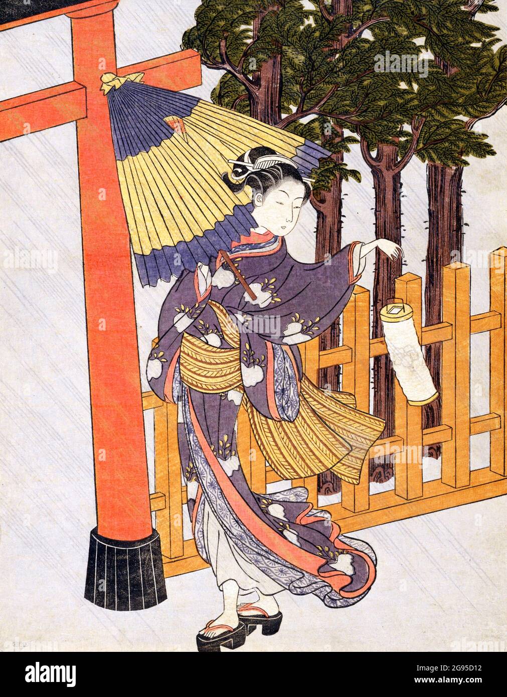 Donna che visita il Santuario di notte di Suzuki Harunobu (c.. 1725-1770), periodo edo, xviii secolo Foto Stock