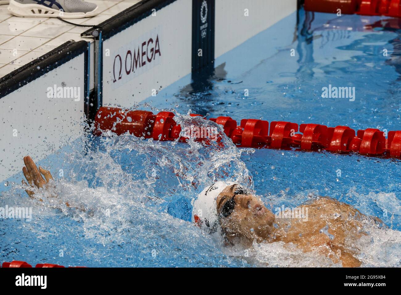 Tokyo, Giappone. 24 luglio 2021. Jose Lopes del Team Portugal compete nel Mens 400mm individuale medley Heat uno al Tokyo Aquatics Center, durante i Giochi Olimpici estivi di Tokyo, Giappone, sabato 24 luglio 2021. Foto di Tasos Katopodis/UPI. Credit: UPI/Alamy Live News Foto Stock