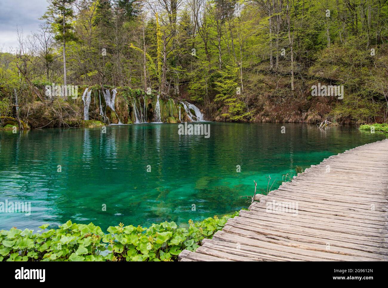 Splendida cascata nel parco nazionale dei laghi di Plitvice Foto Stock