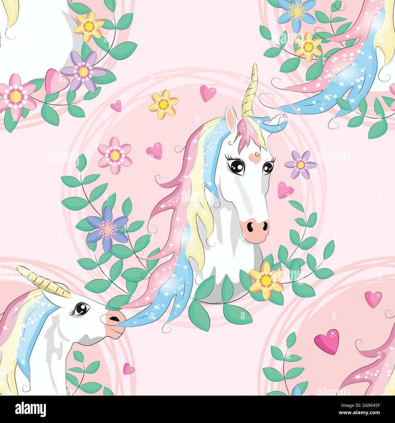 Doodle unicorn pattern per il design tessile. Cartoni animati animali. Stampa Ditsy. Motivo trendy senza cuciture. Modello di tessuto Illustrazione Vettoriale