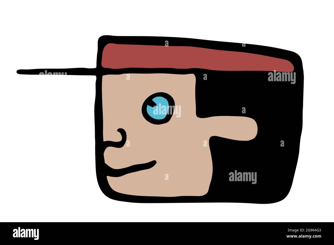 Icona del personaggio, ispirata da un glifo maya. Testa quadrata con tappo Illustrazione Vettoriale