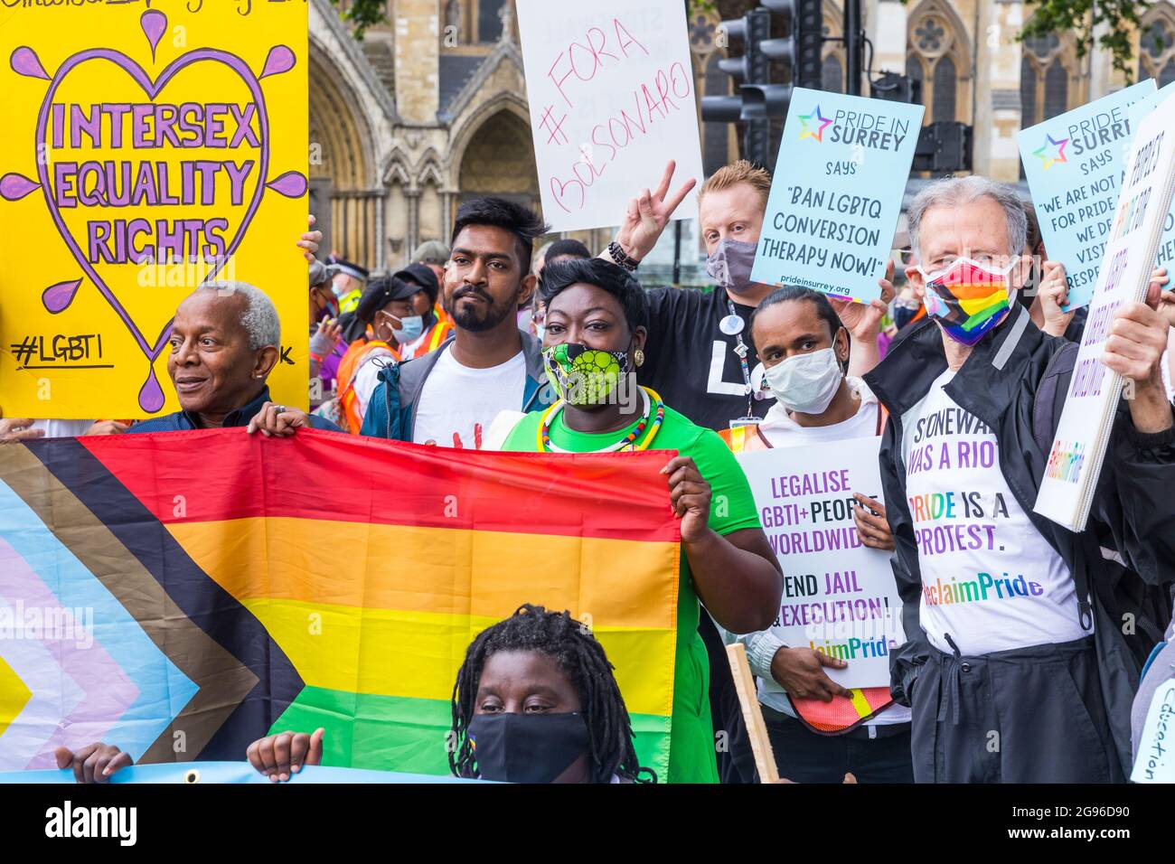 Phyll Opoku-Gyimah alla protesta dell'orgoglio di rivendicazione, Londra, organizzata da Peter Tatchell Foto Stock