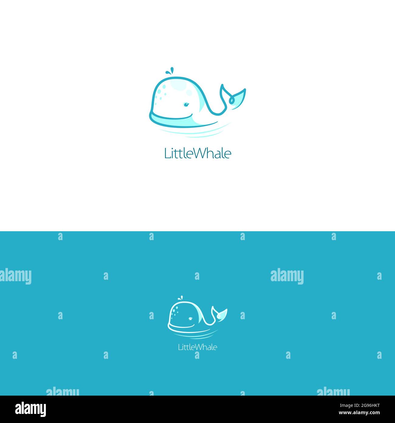 Logo balena concetto carino per la marca del bambino. Icona di delfini Ocean Animal. Illustrazione Vettoriale