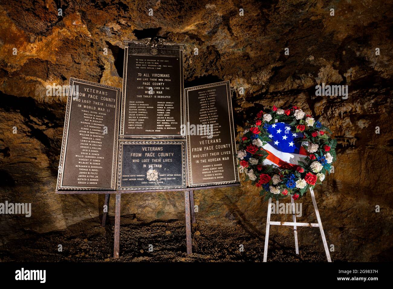 Targa commemorativa veterano, Luray Caverns, Virginia, USA Foto Stock